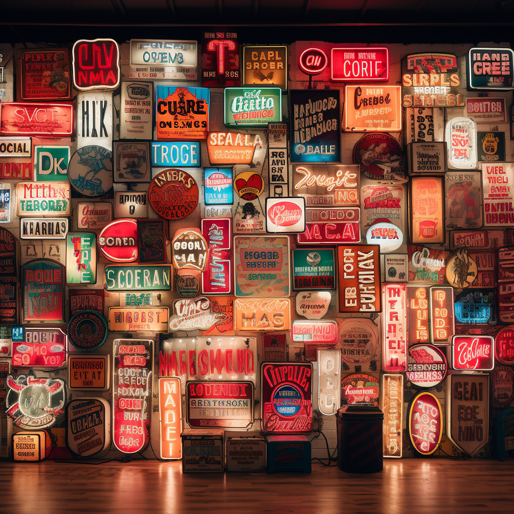 Wall with Illuminated Signs