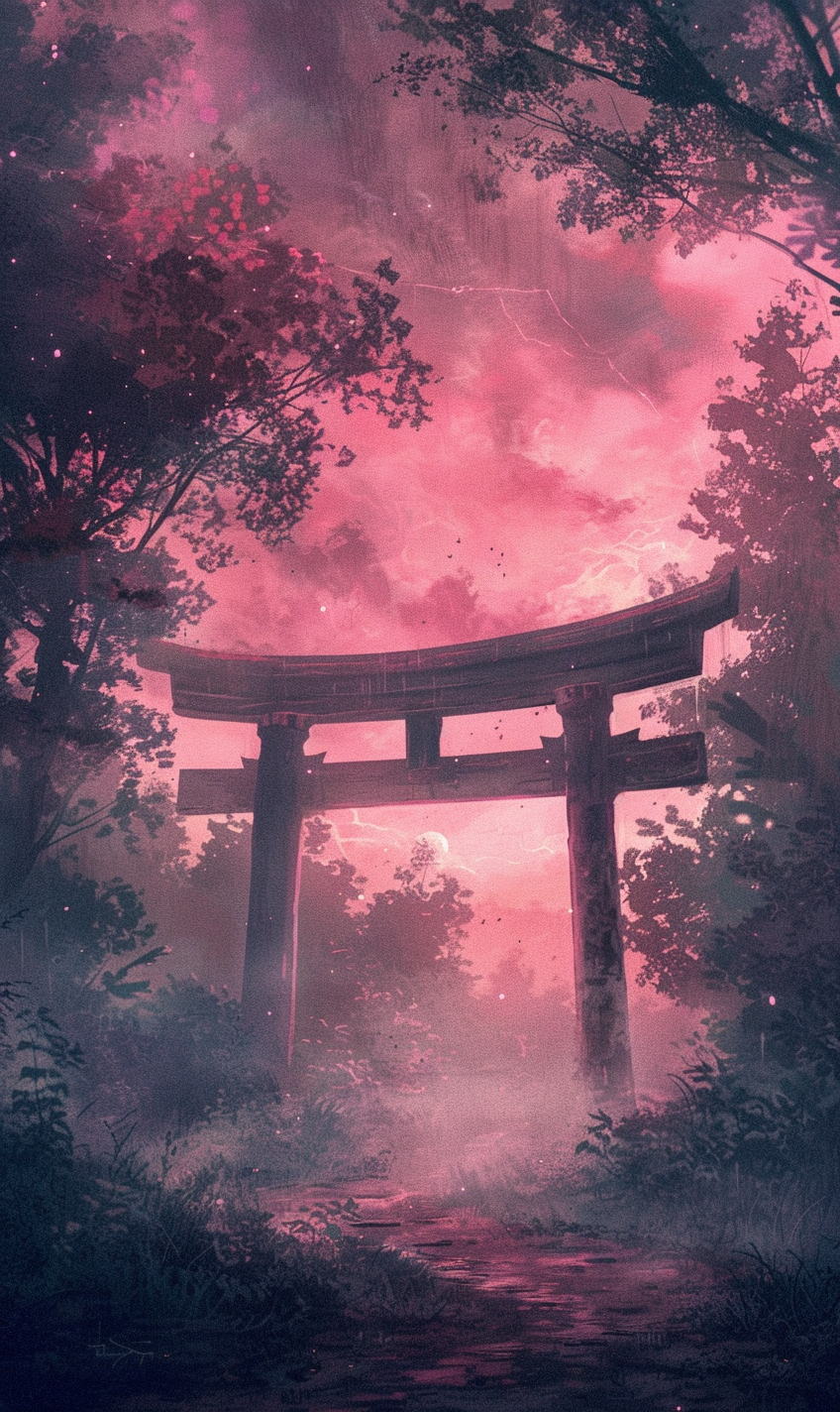 Sacred Japanese Torii Gate Pink Sky