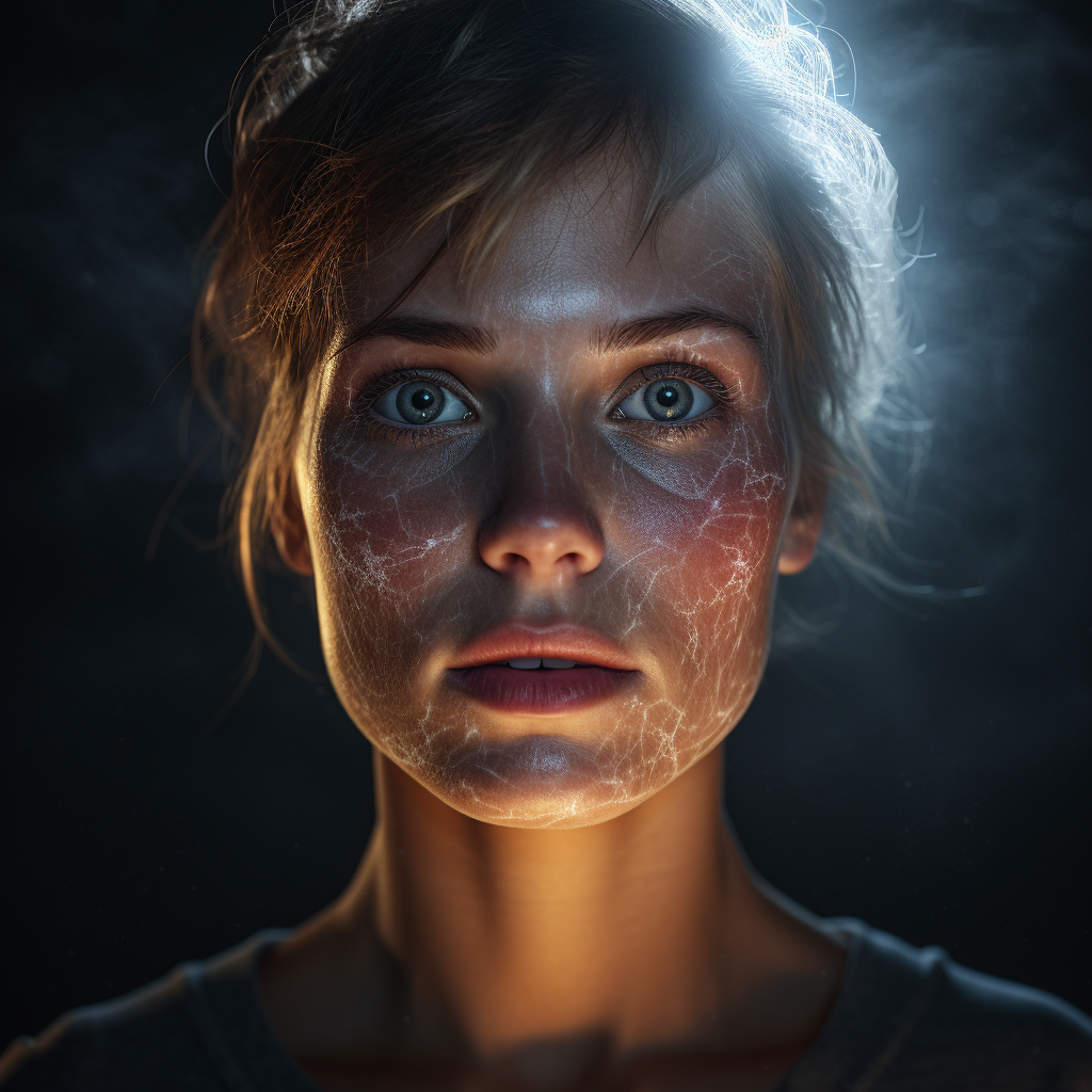 Person illuminated by light in hyper realistic image