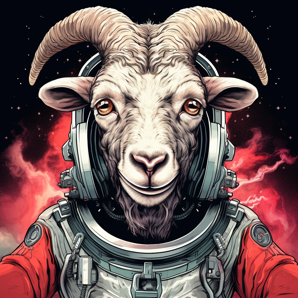 Hand-drawn Illustrated Astronaut with Goat Horns