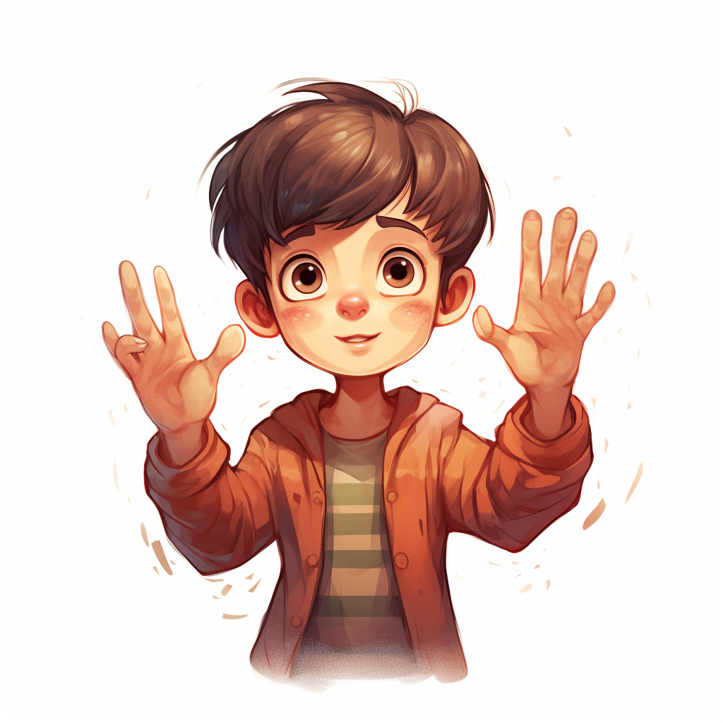 Illustrated boy showing three fingers