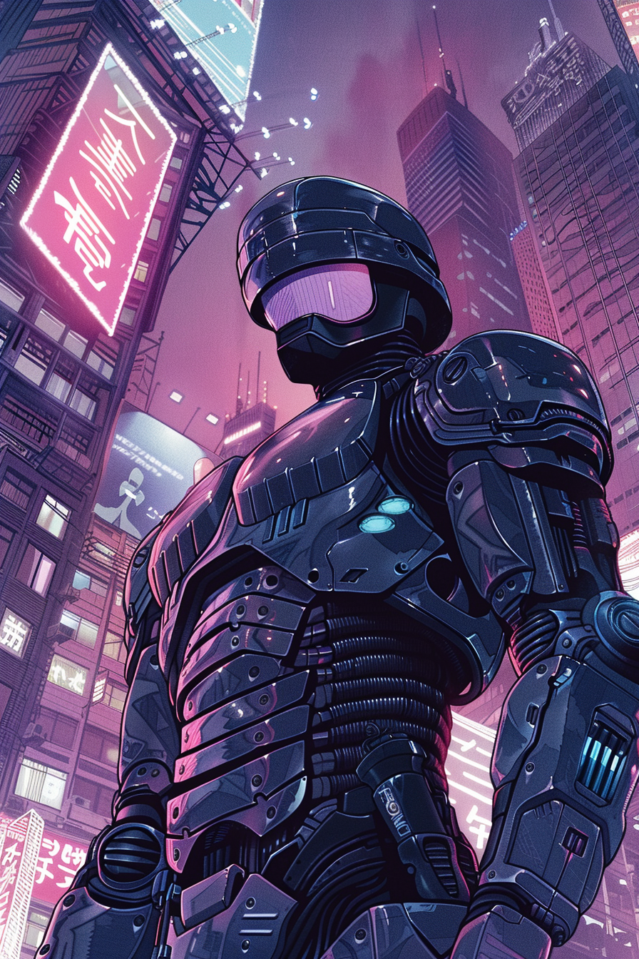 Robocop in modern city illustration