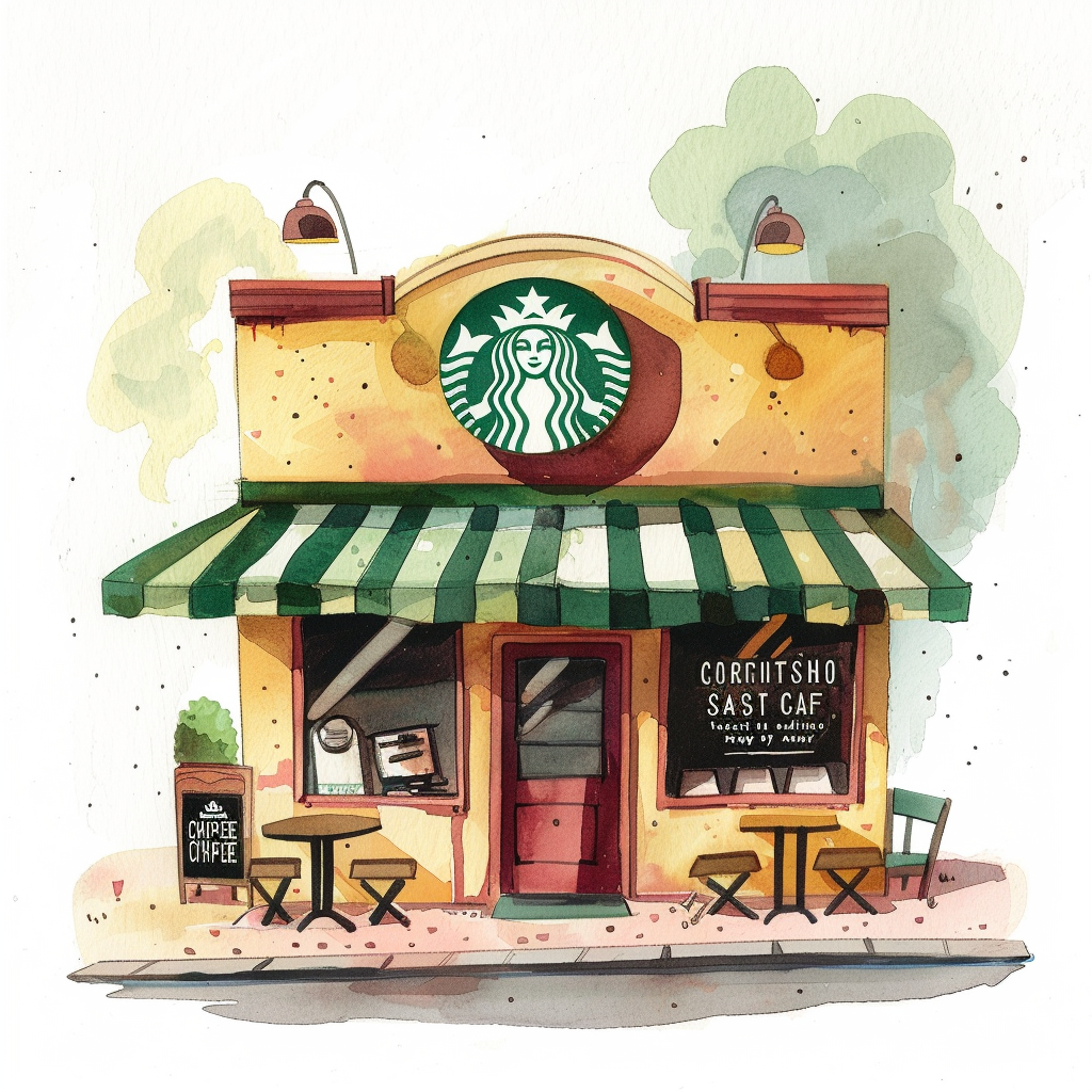 Starbucks illustration far distance coffee