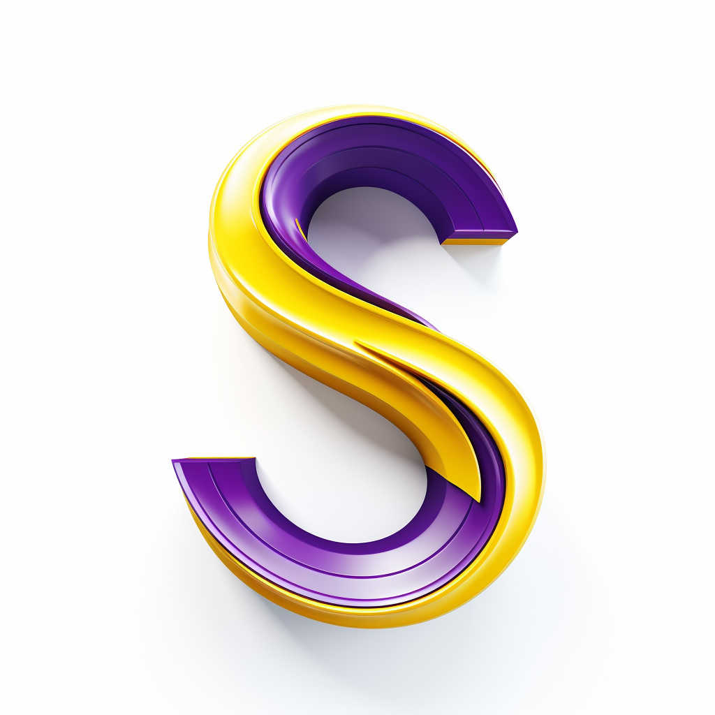 3D S icon with purple and yellow accents