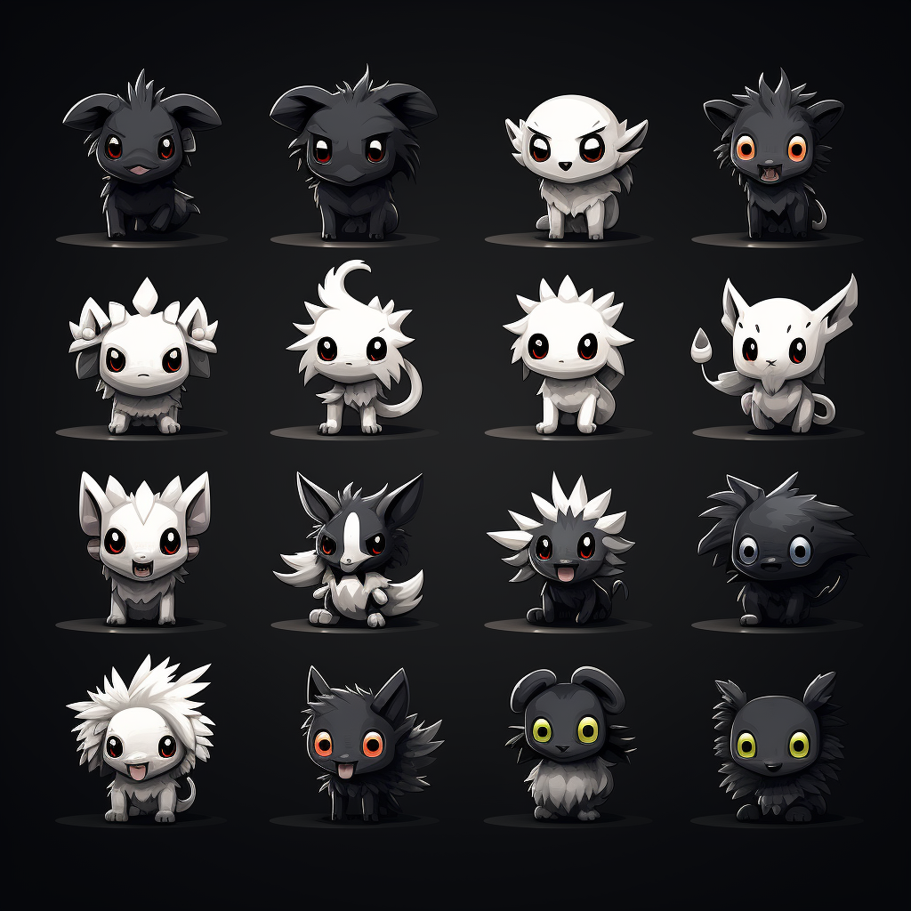 Black and white sprite characters