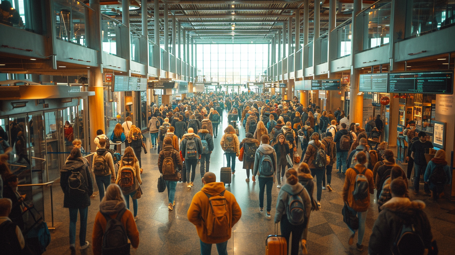 Immigration Line at Modern Airport