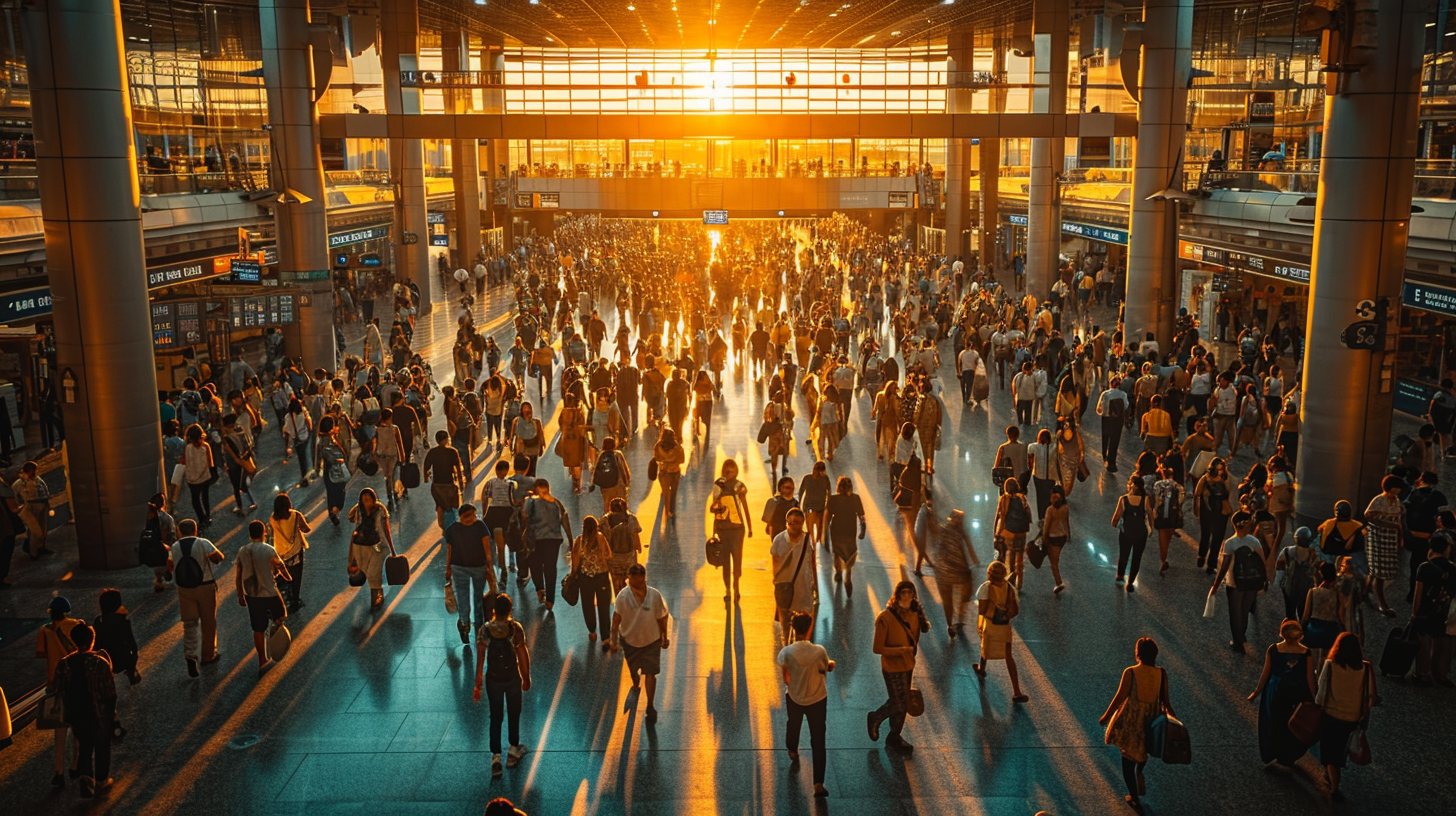 Above View of Immigration Lines at Airport