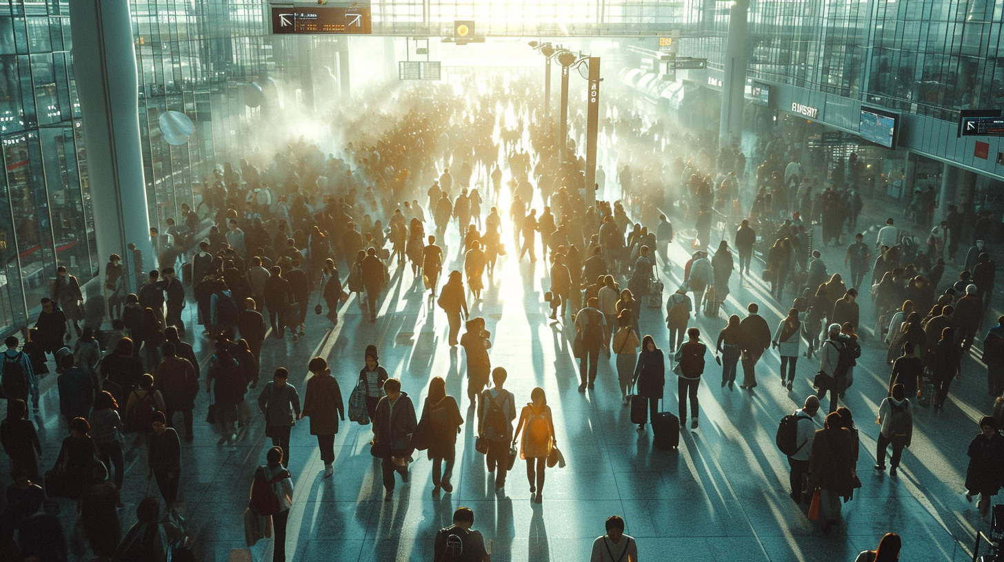 Immigration lines in modern airport