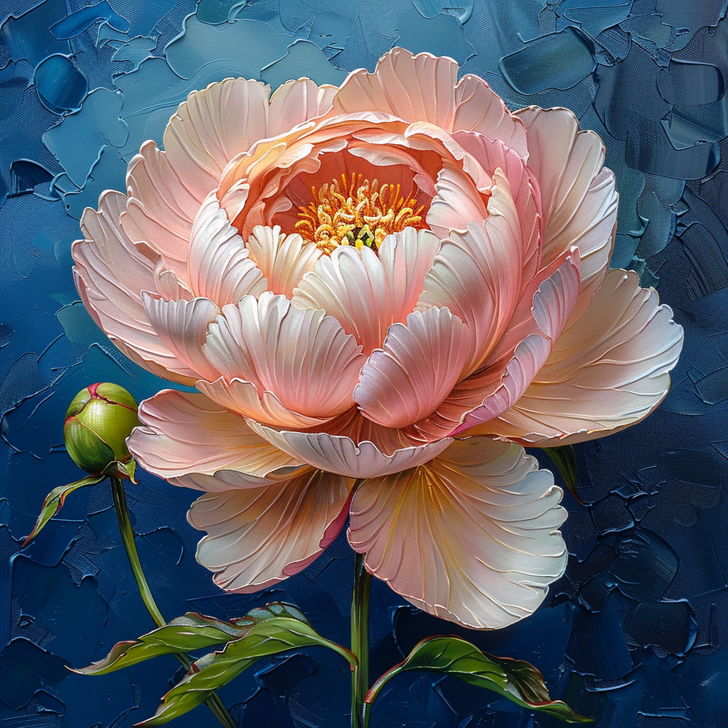 Impasto peony on dark background