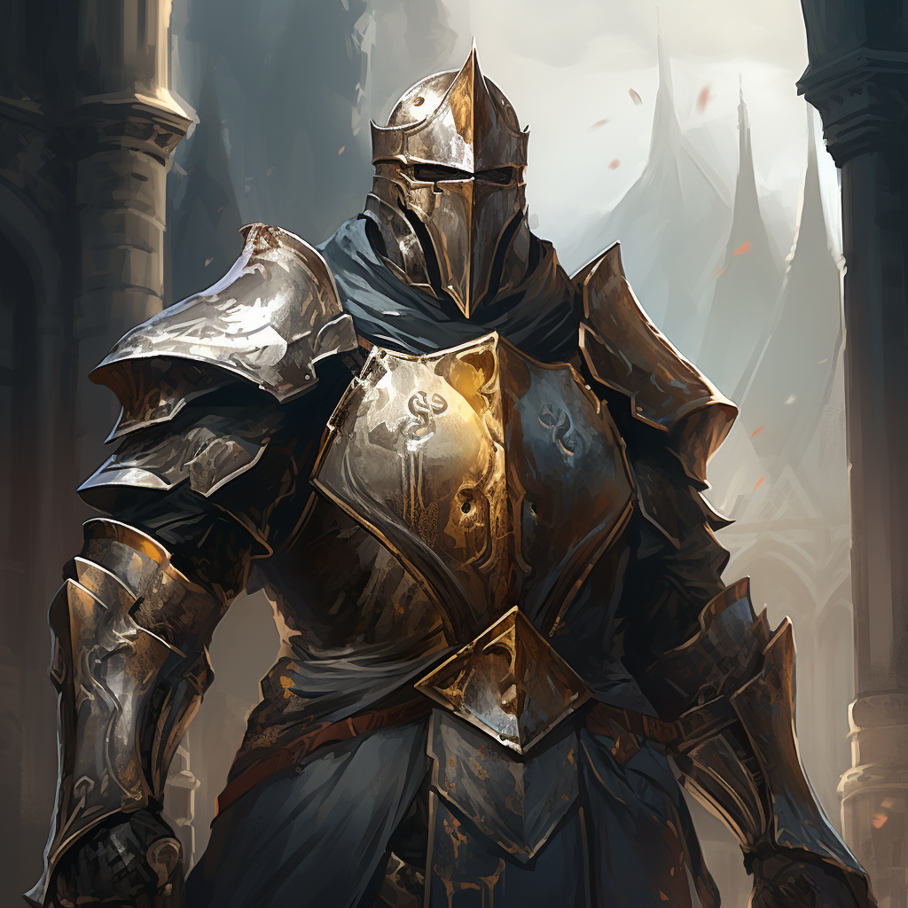 Knight character with imposing presence and iron armor