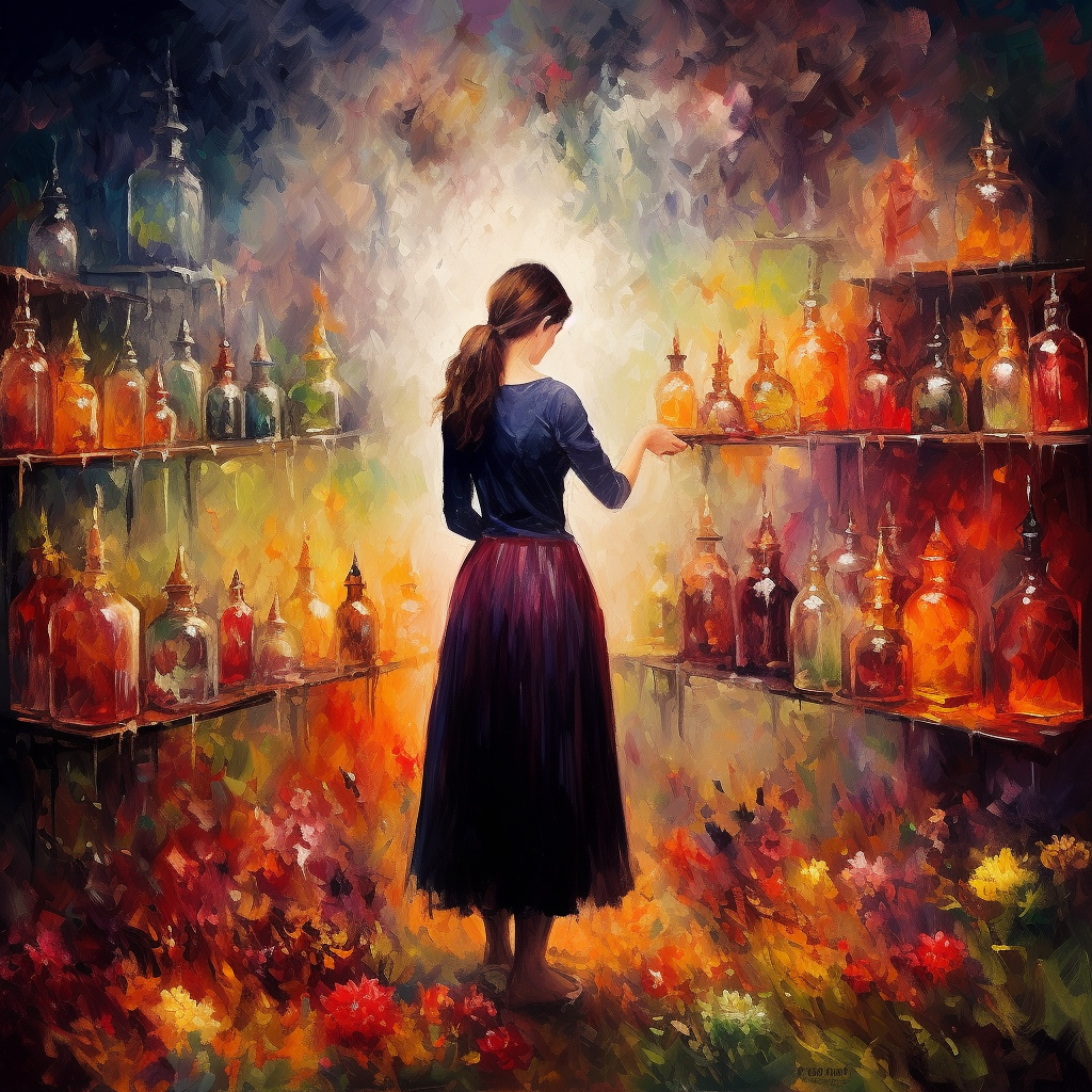 Woman selecting aroma oil scent