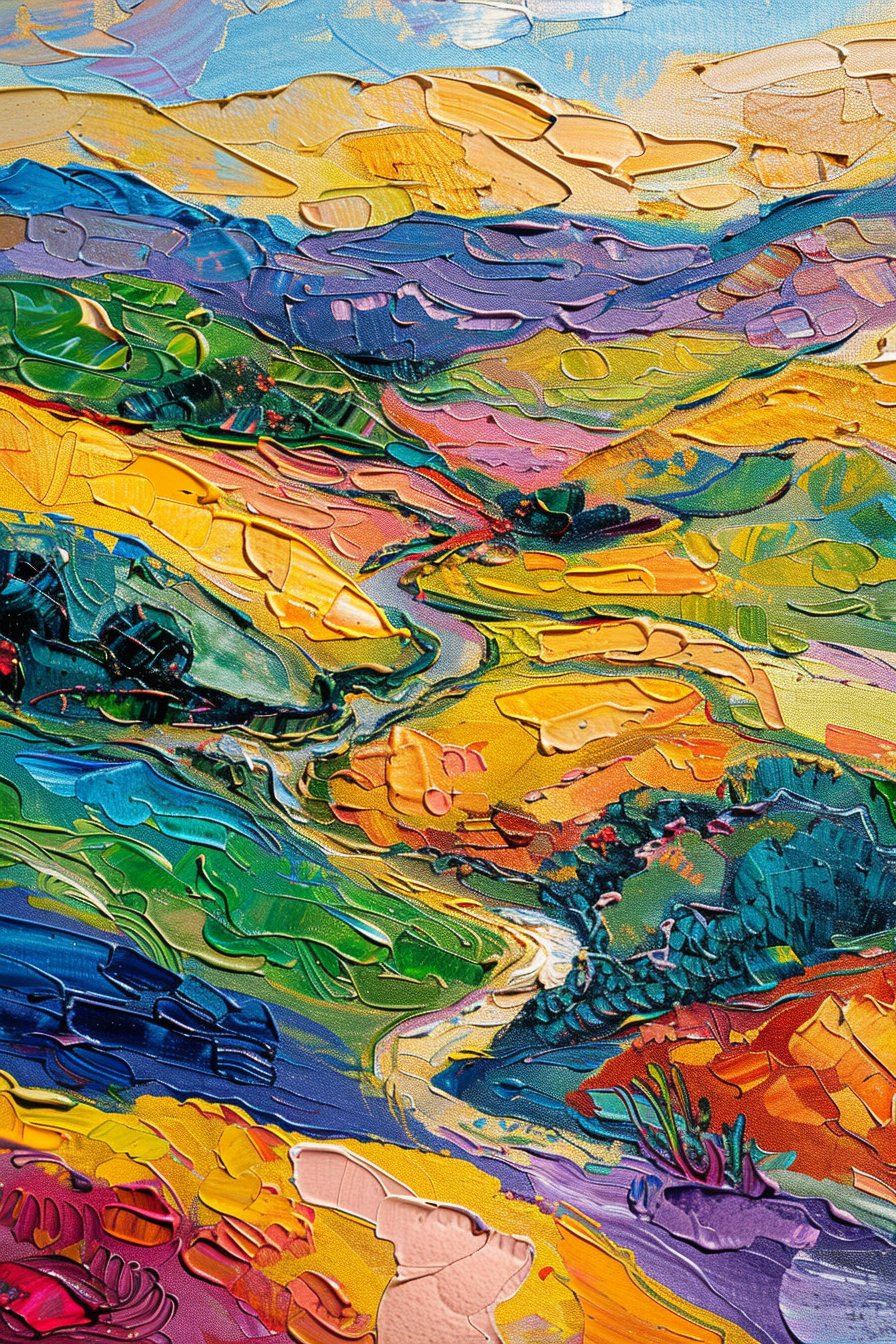 Vibrant impressionist rural landscape map