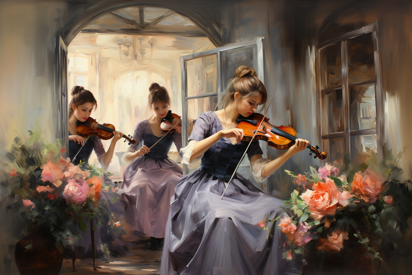 Impressionistic oil painting of classical string quartet