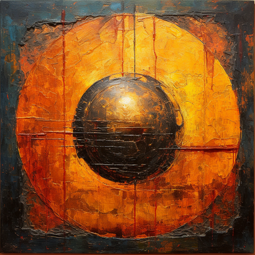 Impressionistic painting with rusted mirror ball pattern