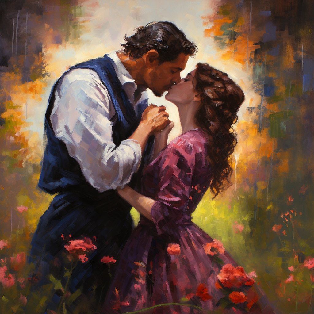 Passionate impressionistic kissing couple