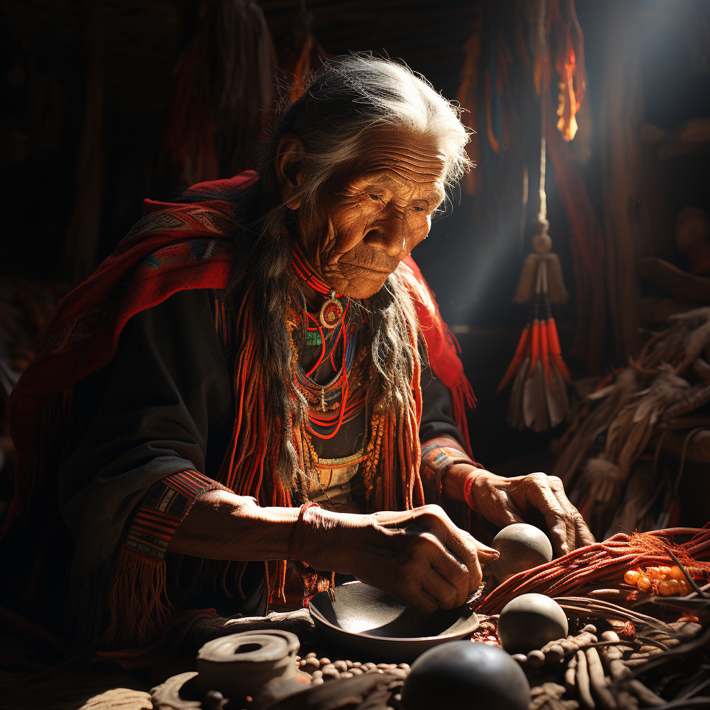 Incan man using Quipu tool