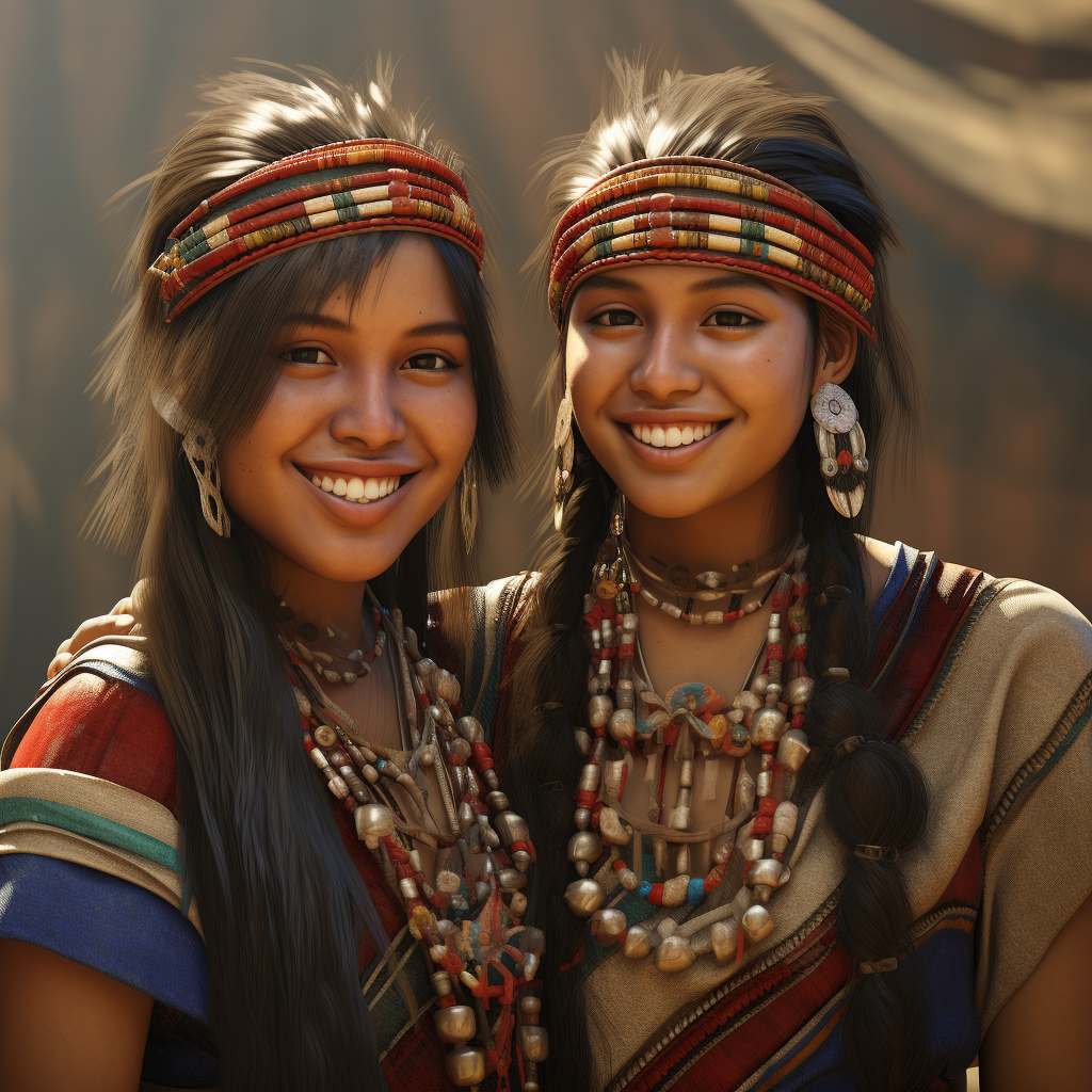 Two young Incan women smiling