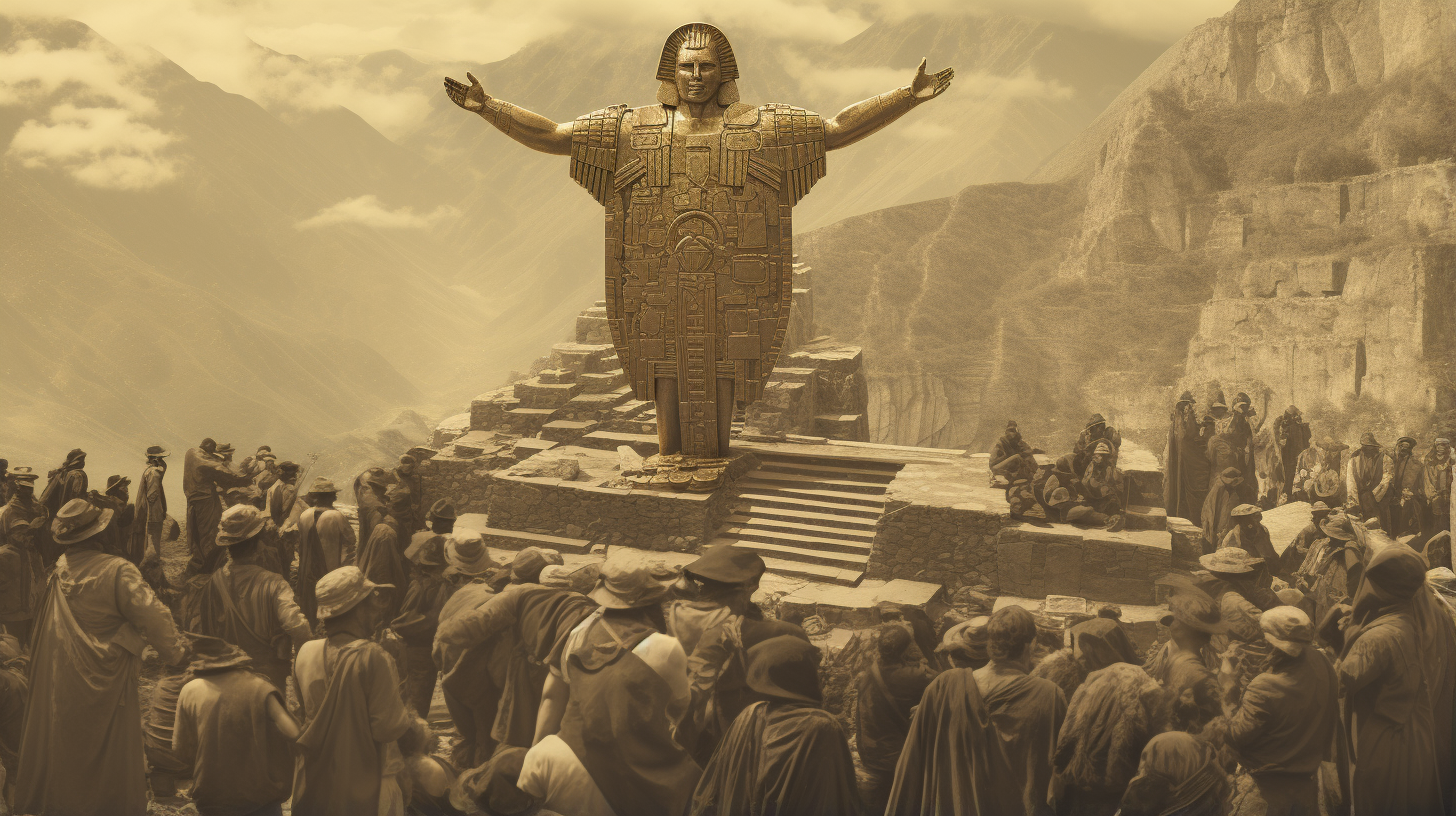 Incas worshipping huge golden Bitcoin statue