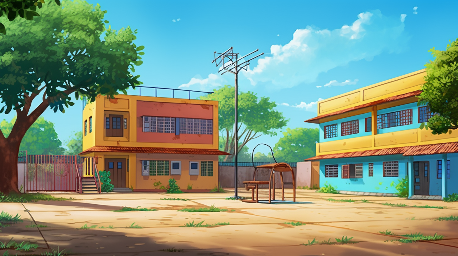 High-quality image of Indian school classroom buildings and playground