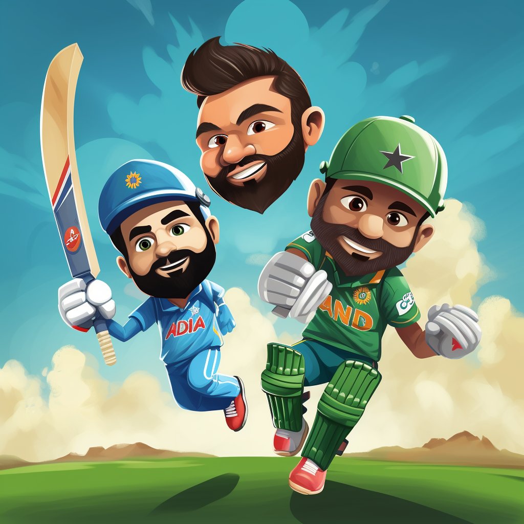 Caricatures of India vs Pakistan cricket players