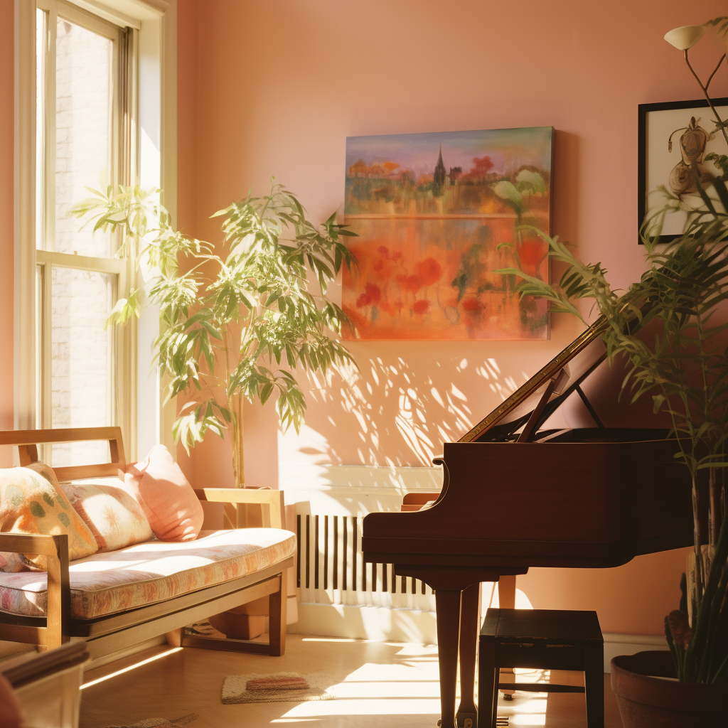 Couple playing piano in Indian-American apartment