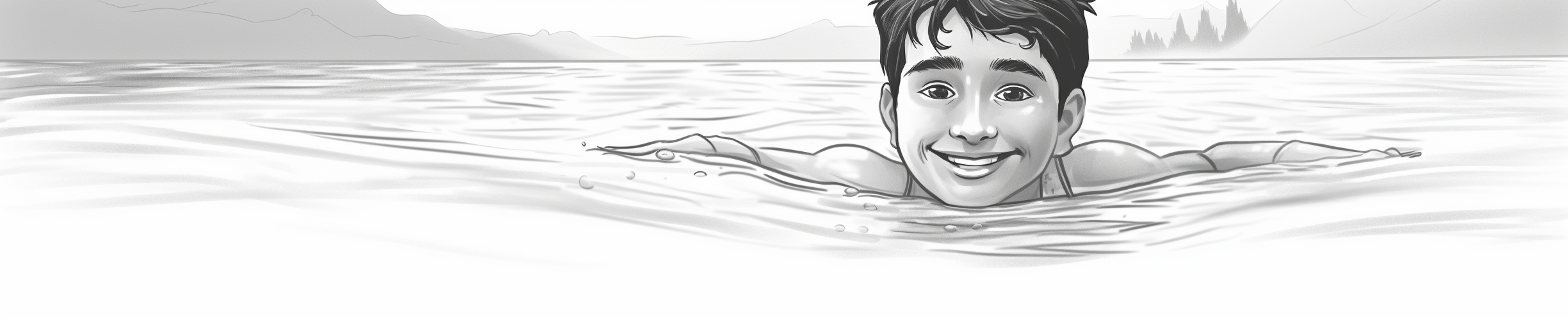 Indian boy swimming and smiling sketch