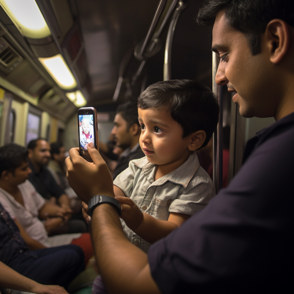 3-Year-Old Indian Child Watching Video on Phone