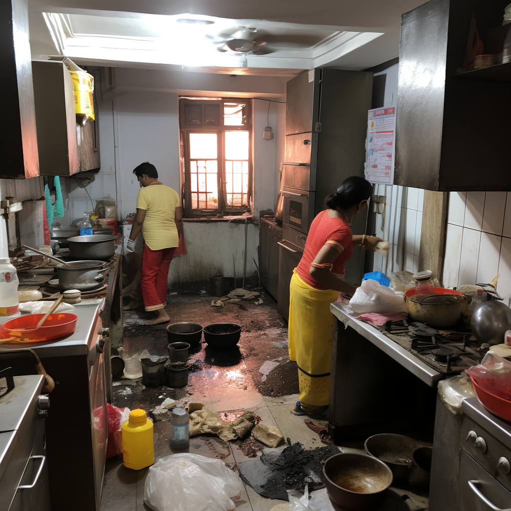 Indian cleaning agency removing sticky kitchen grease