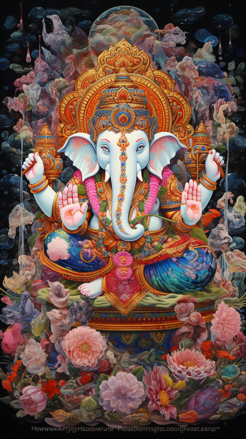 Colorful Thangka Art with Ganesha and Deities