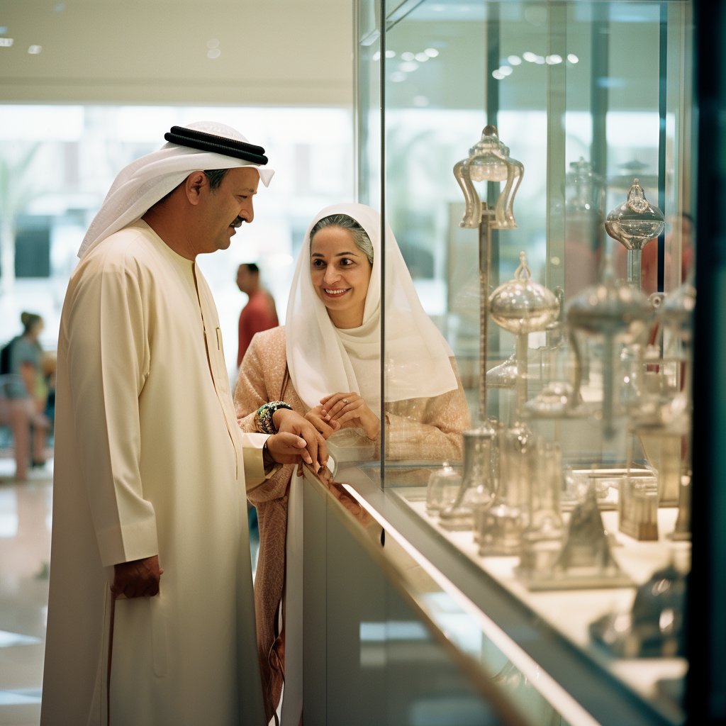 Indian couple buying jewelry at Emirates Mall