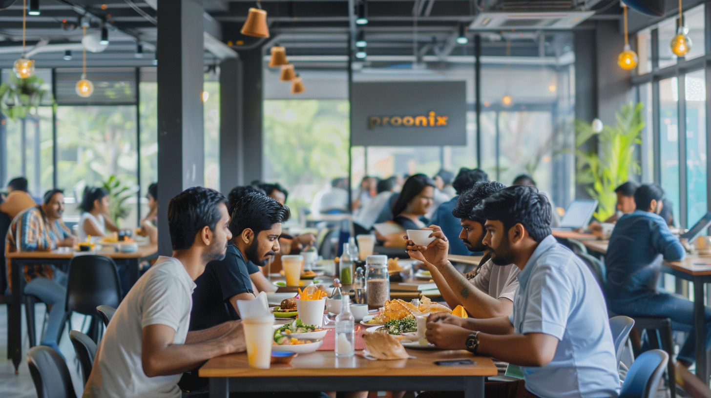 Group of Indian developers having lunch