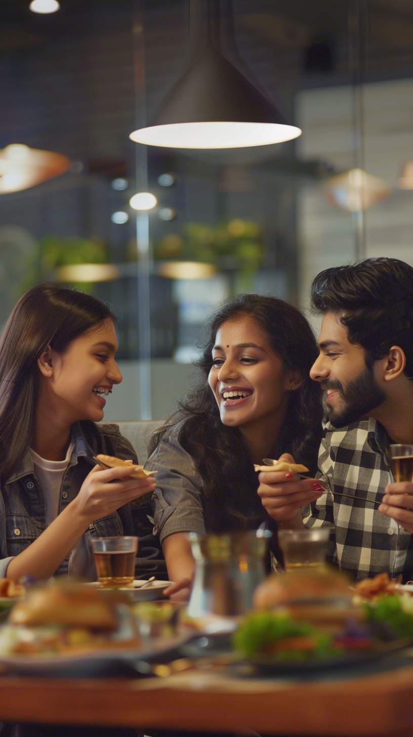 Indian employees eating canteen together