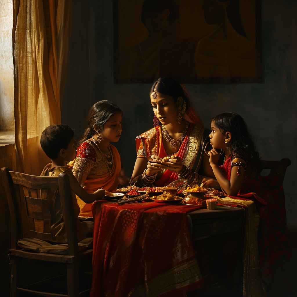 Indian family enjoying dinner together