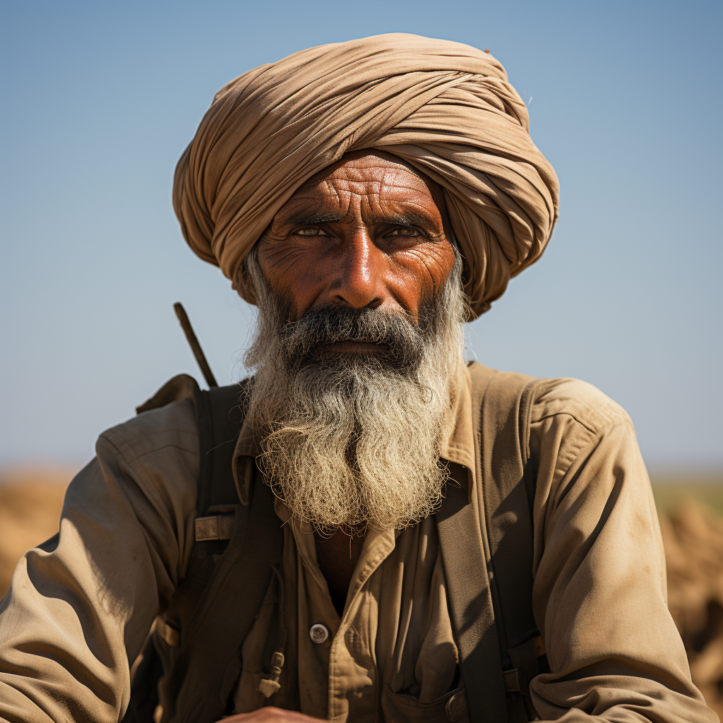 Indian farmer striking stylish pose in field