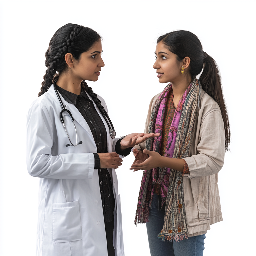 Indian female doctor explaining patient