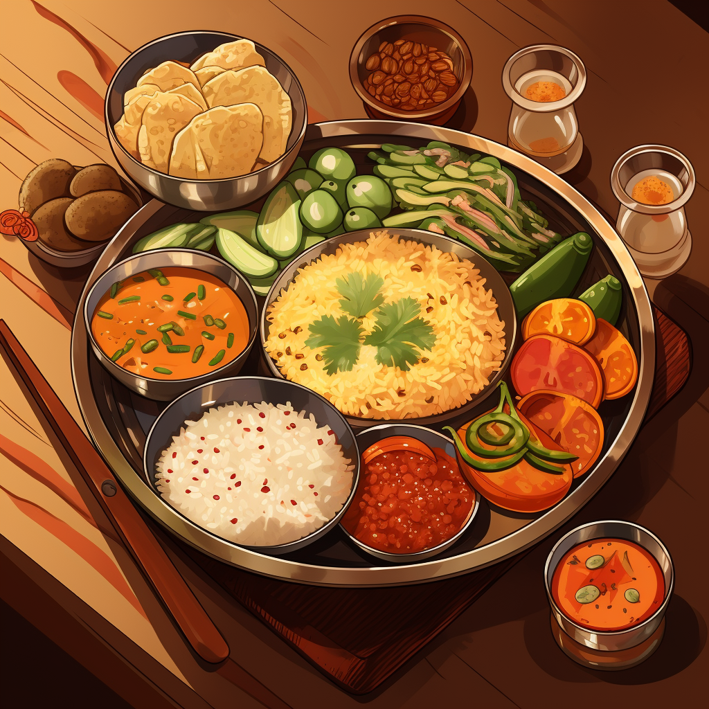 Traditional Indian dishes in manga style