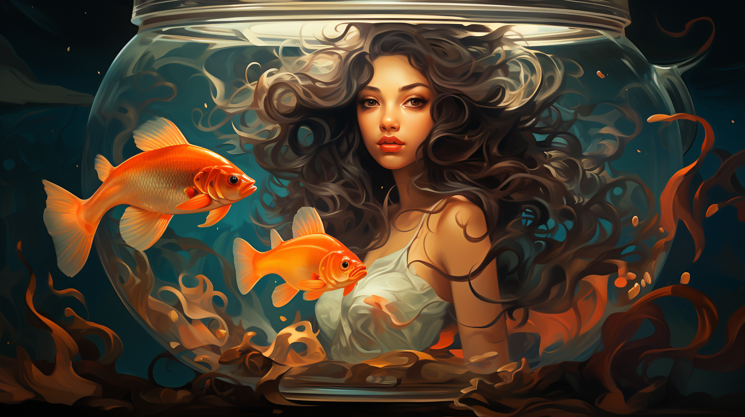 Indian girl with two goldfish in fish bowl