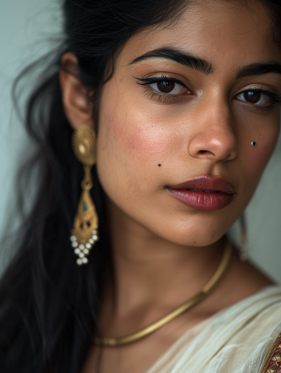 Indian girl with long hair and light makeup