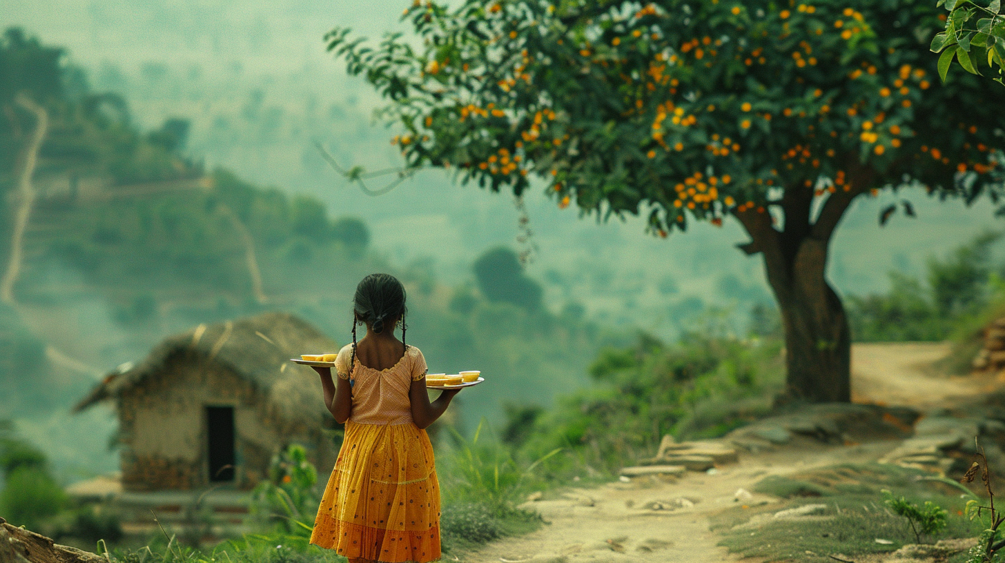 Young Indian girl with tea tray