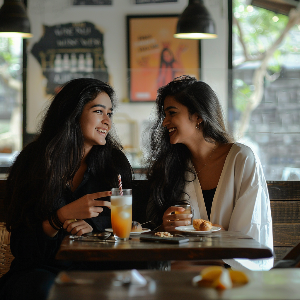 Indian girls having brunch in a restaurant