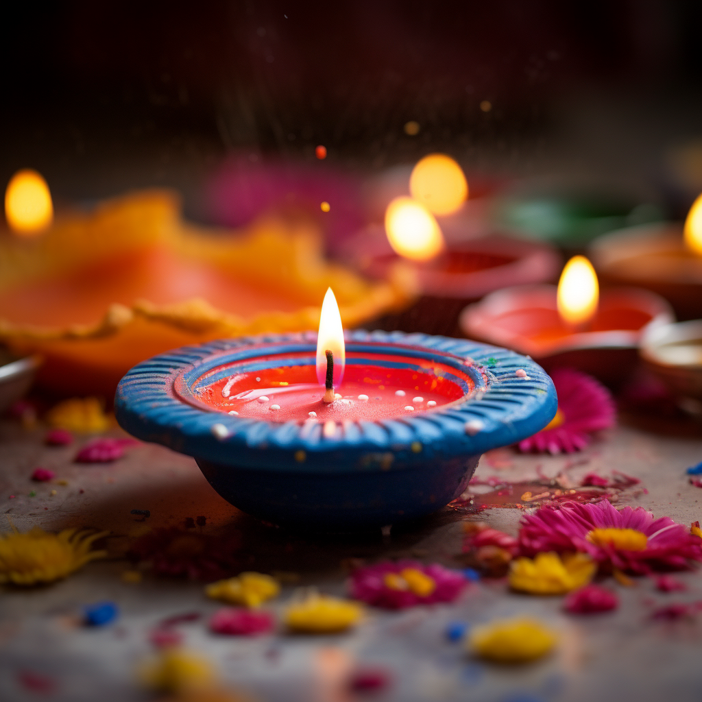 Colorful clay Diya for Indian Holi