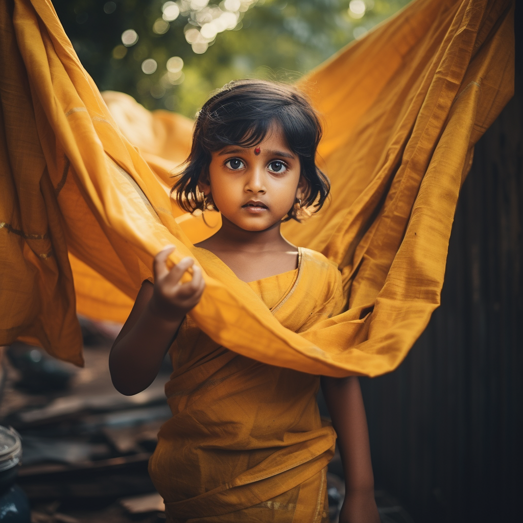 Indian kid attempting to wear a saree