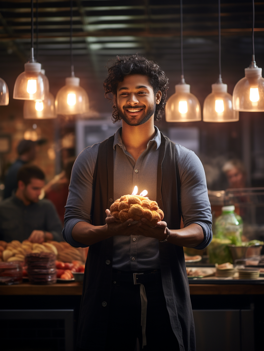 Young Indian Man Holding a Steaming Hot Bun