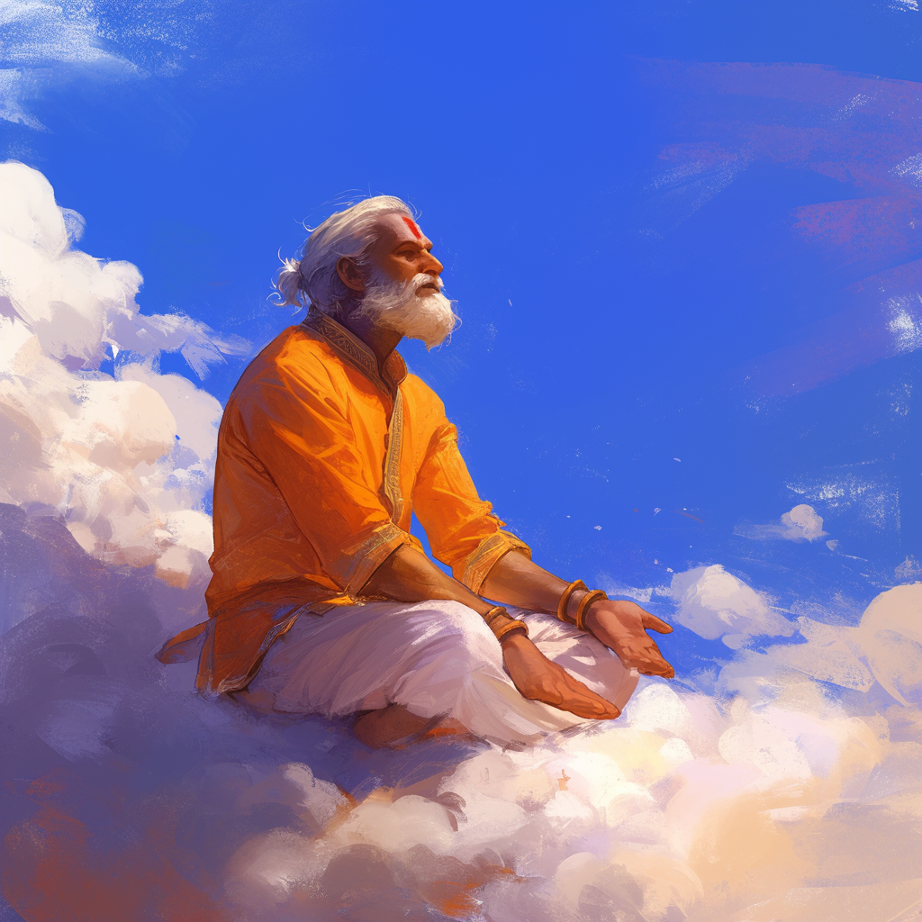 Indian man meditating in saffron outfit