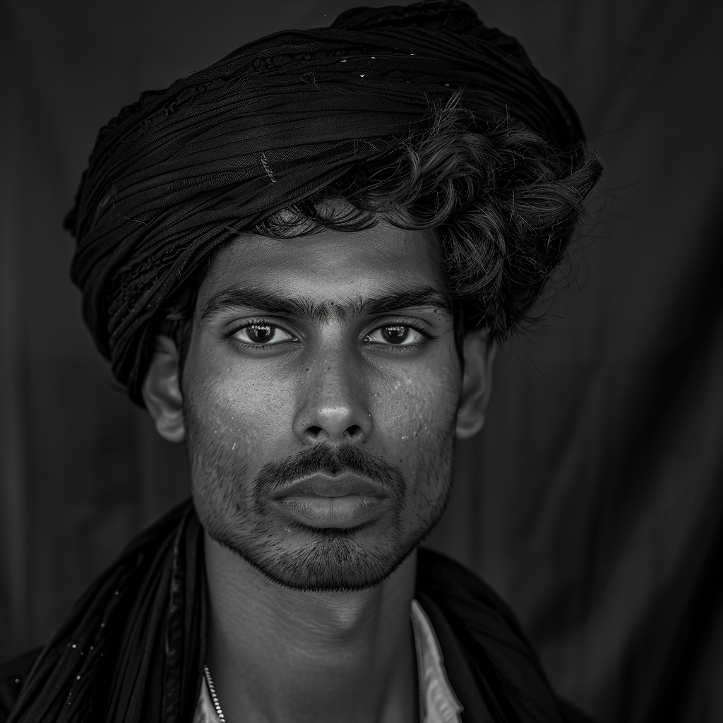 Indian man in professional black white photography