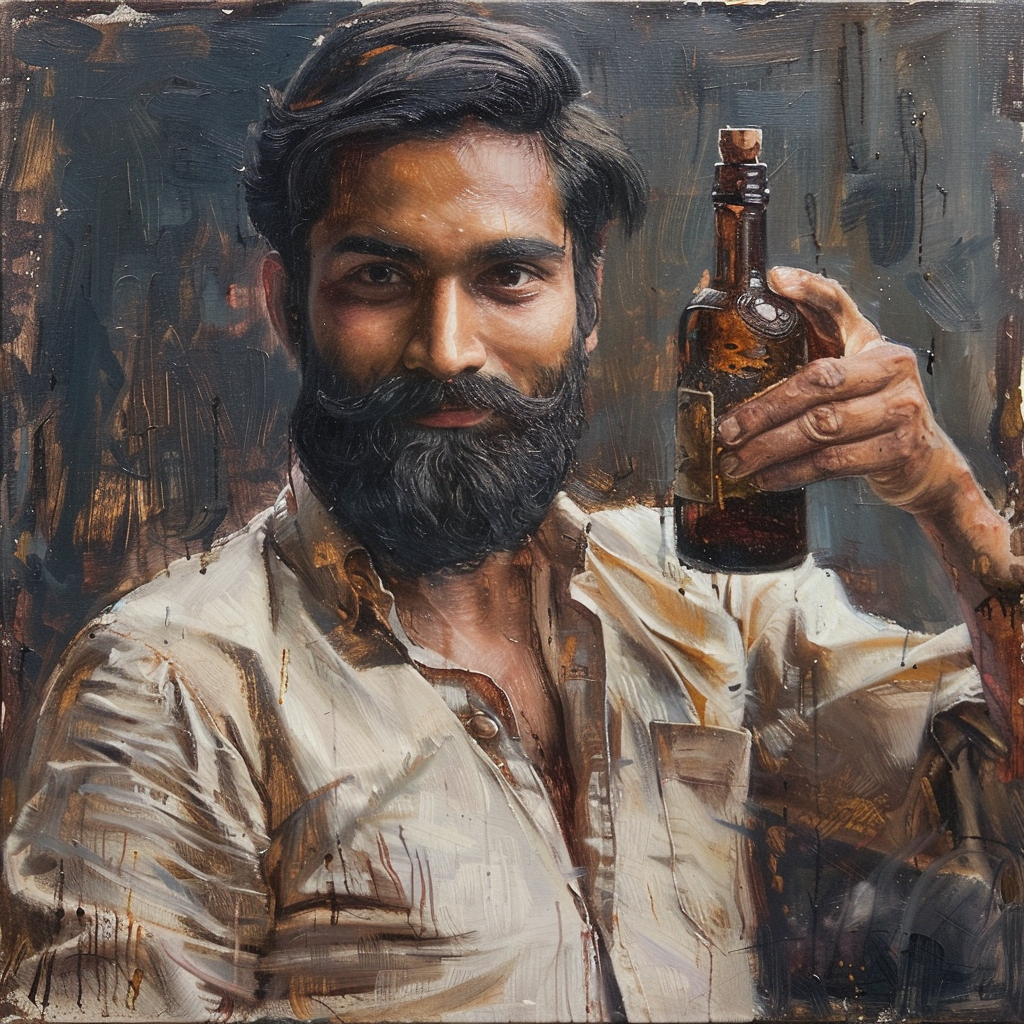 Indian man holding bottle smiling