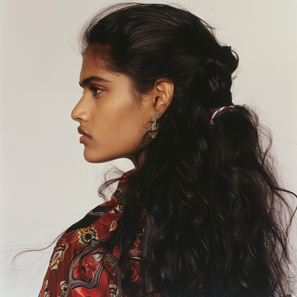 Indian model in 1980s fashion