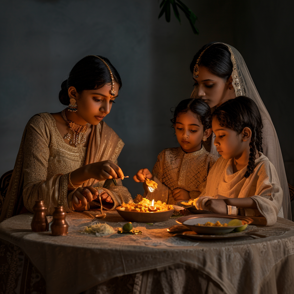 Indian family enjoying dinner together