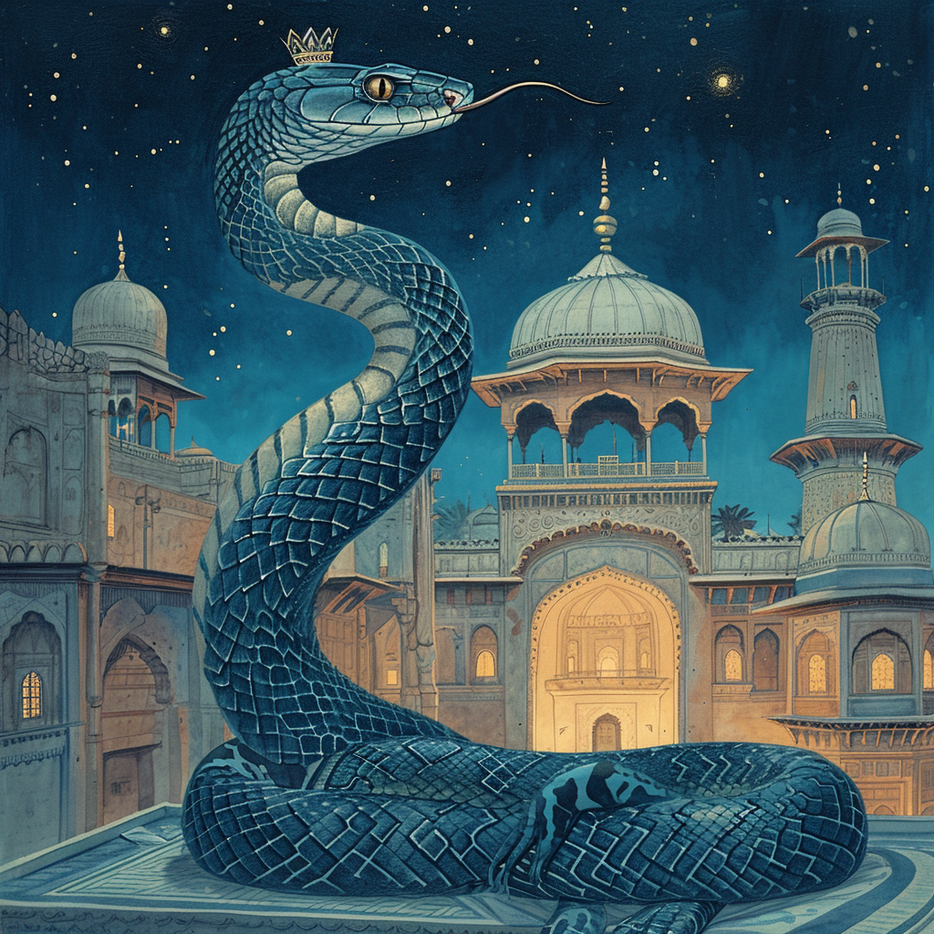 Illustration of an Indian Palace Cobra with Silver Crown