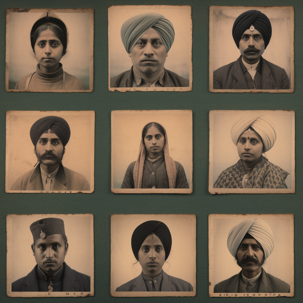 Indian men and women passport photos 1920s